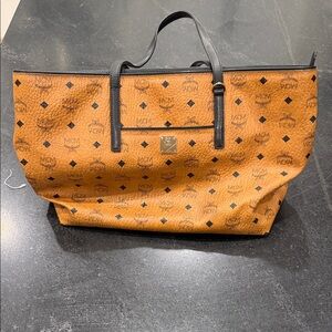 MCM Tan Visetos Tote with Black Accents